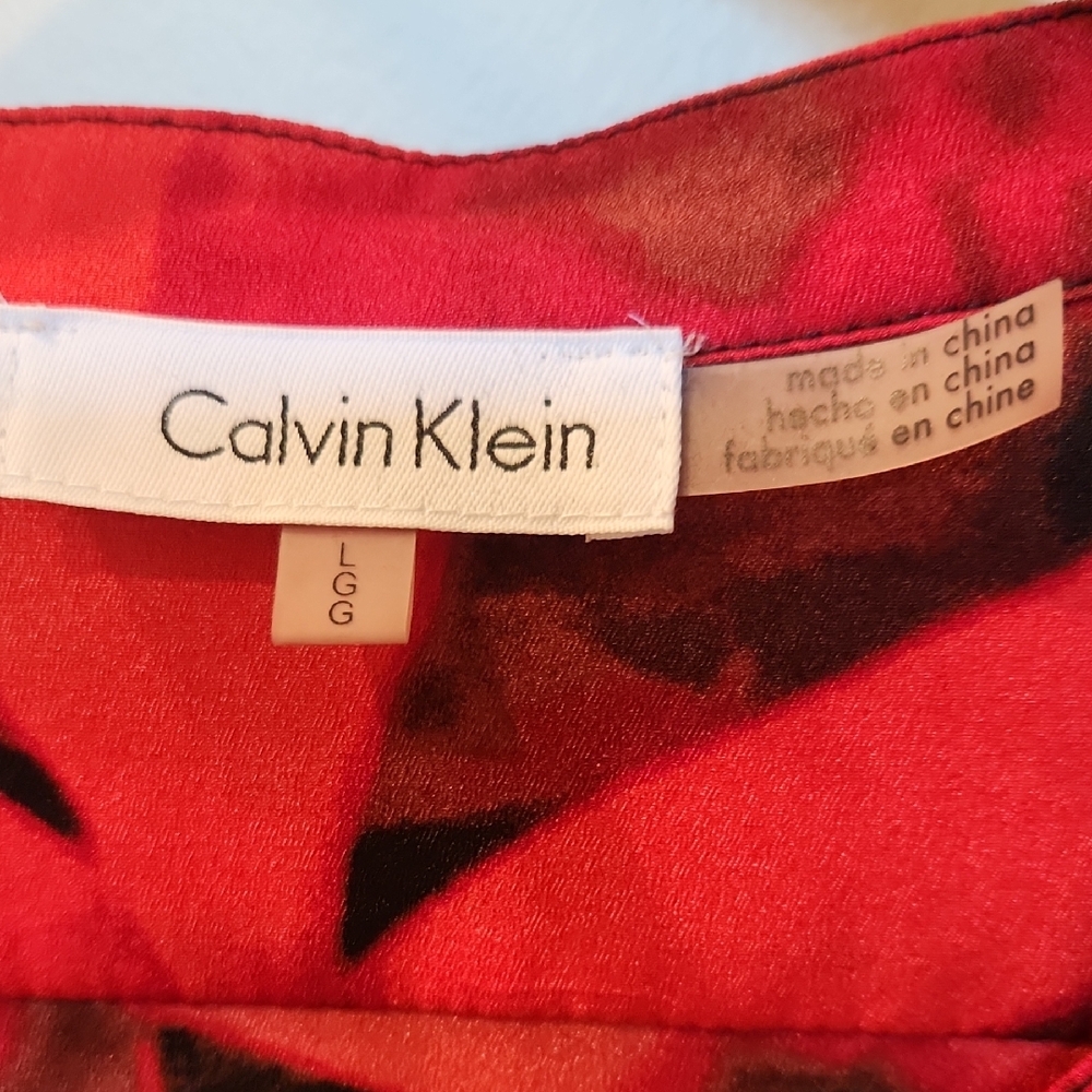 Womens Calvin Klein Red and Black 3/4 Sleeve Blouse with Mandarin Collar S8ze Lg - Picture 5 of 6
